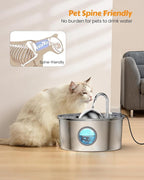 AONBOY Cat Water Fountain Stainless Steel, 108oz/3.2L Cat Fountain, Pet Water Fountain with Water Level Window, Hemispherical Shape, Multi-Filter, Silent Pump, Water Tap, Provides Flowing Water