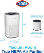 Clorox Medium Room Air Purifiers for Bedroom Home, True HEPA Filter