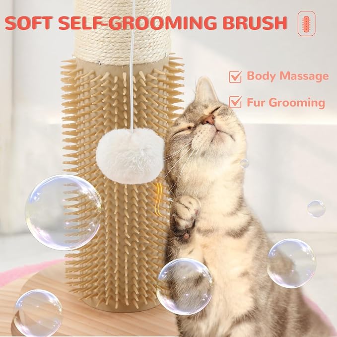45'' Tall Cat Scratching Post Tree,Heavy Duty for Indoor Body Stretching | 3.5Inch Diameter Sisal Rope,Stable Real Wood Base,Artificial Plant Design Scratcher,Interactive Ball Toy for Home Decor