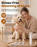 Veeconn 4 in 1 Dog Clippers Grooming Kit with Paw Hair Trimmer for Cat Pet | Low Noise, 7500RPM Powerful, IPX7 Waterproof, Safe & Easy for Beginners, 4 Guide Combs, Cordless Dog Shaver & Nail Grinder