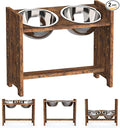 Vantic Elevated Dog Bowls, Adjustable Bowl Stand Large/XLarge, Rustic Brown | Particle Board Raised Dog Bowl Stand with 2 Stainless Steel Bowls for Large and Extra-Large Dogs