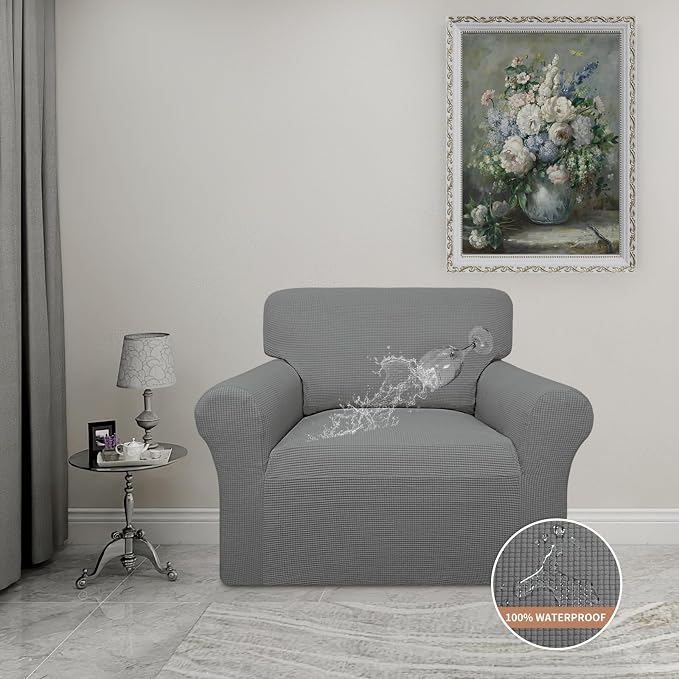 Easy-Going 100% Waterproof Oversized Chair Couch Cover, Stretch Sofa Cover | Dual Waterproof Sofa Slipcover, Leakproof Furniture Protector Against Stain Spill from Kids, Pets, Dog, Grey