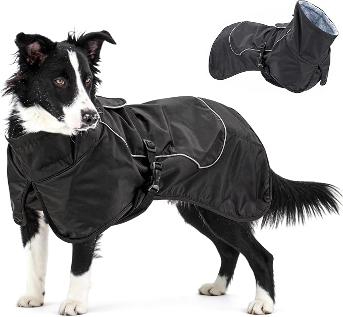 Waterproof Dog Raincoat, Windproof Rain Jacket with Velvet Lining for Outdoor Windy Weather, Breathable Full-Body Coverage Dry Suit Coat with Reflective Strips for Small Dog (Black, S)