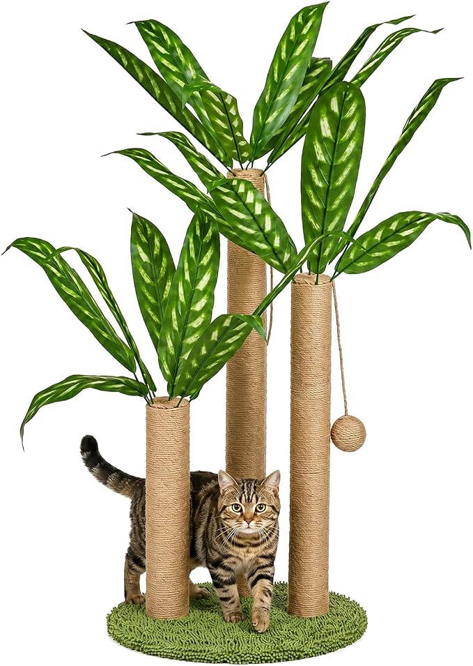 LEMONDA 31.5Inch Cat Scratching Post | Cat Scratcher Tree, Cat Scratching Posts,3 Scratching Poles,2 Interactive Dangling Balls, For Indoor Kitten & Adult Cats