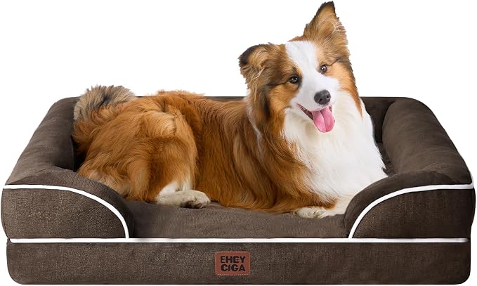 EHEYCIGA Orthopedic Dog Beds Large Sized Dog, Waterproof Washable Pet Bed | Non-Slip Bottom and Egg-Crate Memory Foam XL Dog Couch Bed with Washable Removable Cover, Brown, 41Inch