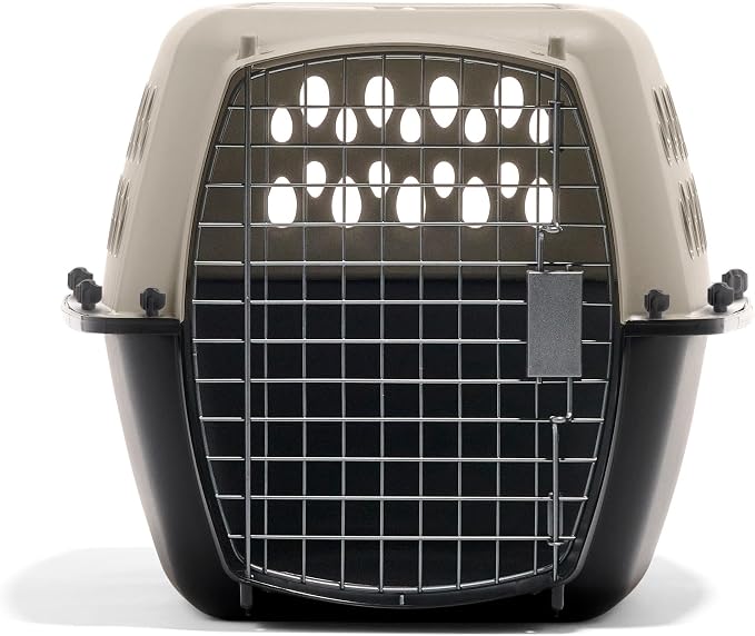 Petmate Vari Dog Kennel Portable Carriers & Crates for Smaller Dogs or Puppies and Pets 10 to 20 lbs, Airline-Friendly Plastic Pet Carrier Home and Travel, 24" Long, Taupe & Black, 24” x 16.7” x 14.5” | Airline friendly pet carrier, durable plastic she...