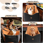 Dog Car Seat for Small/Medium Dogs Up to 35lbs, Puppy Car Seat with Thick Cushion, Detachable Washable Dog Carseat with Storage Pockets, 2 Safety Belts (Brown)