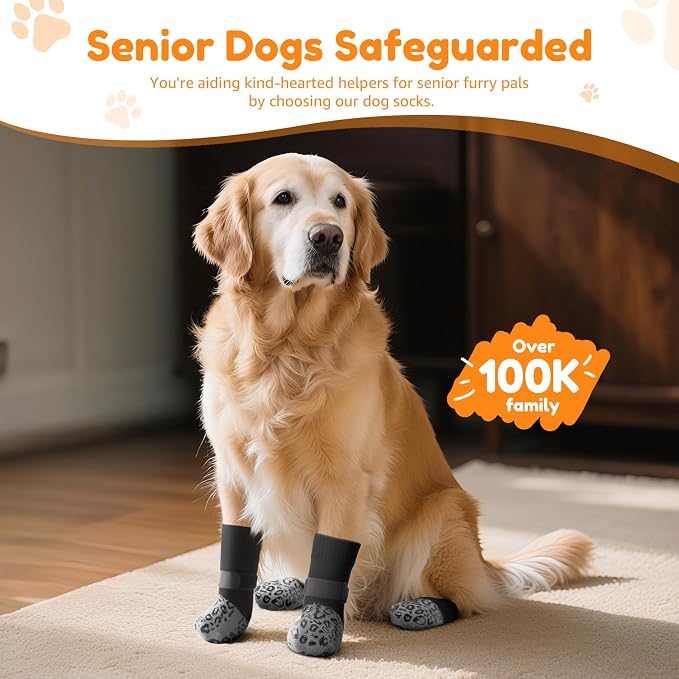Non Slip Dog Socks with Grippers Prevent from Licking Paws for Senior Dogs | Anti-Slip on Hardwood Floors, Hot Pavement Protection, Stay in Place, Comfortable Fit for Old Dogs, Machine Washable, 2 Pairs
