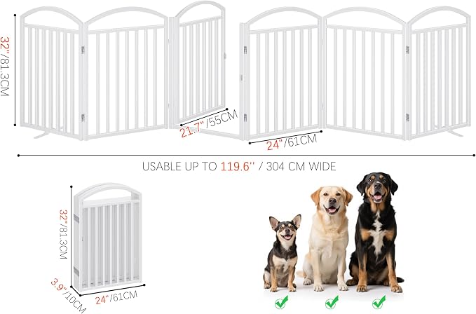 Foldable Pet Fence 144" Wide, 32" Tall,No-Assembly Dog Gate with Door,White | 6 Panels Metal Folding Freestanding Dog Gate Walk Through,Extra Accordion Puppy Folding Playpen for Doorways, Stairs,House