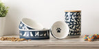 Bone Dry Ceramic Treat Jar for Cats and Dogs, Bamboo Lid, Dishwasher Safe Canister, 4x6.5", Navy, Cat Treats