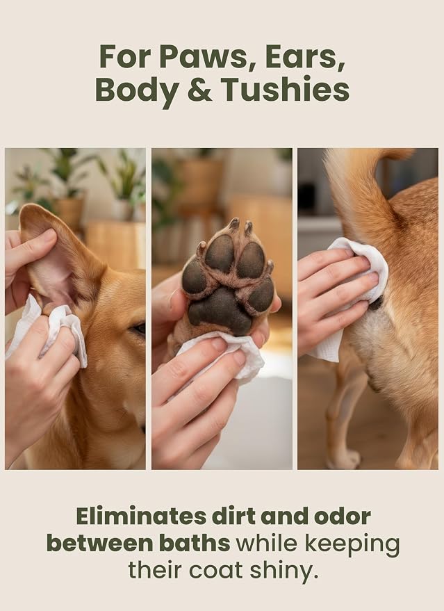 Pogi’s Dog Wipes – Hypoallergenic Pet Wipes for Paws, Body & Butt – Cleaning & Hydrating, Fragrance Free, 120 Count