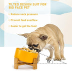 SPUNKYJUNKY 15° Slanted Ceramic Dog and Cat Bowl with Wooden Stand, Tilted Bulldog Food and Water Bowl No Slip Non-Spill for Cats Medium Dogs Big Face Pets 28.7 OZ (3.6 Cups, Yellow)