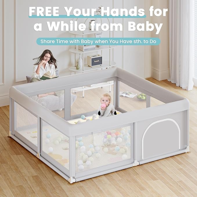 Hiaksedt 50 x 50 inch Baby Playpen with Mat | Small Playpen for Babies and Toddlers Baby Fence Playards