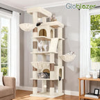 Globlazer Extra Large Cat Tree Tower 80in XXL Tall Cat Tree for Multiple Indoor Cats Large Adult Kittens with Scratching Posts, 2 Widened Perches, Adjustable Baskets, 2 Cozy Cat Condos, S80G, Beige