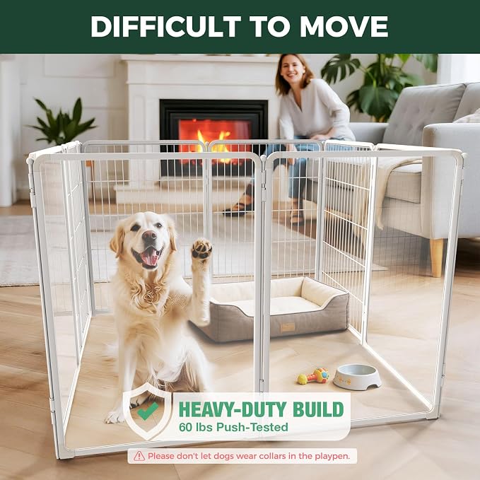 FXW AuraSpace Pro Acrylic & Wire Mesh Indoor Dog Playpen, 40" H, 8 Panels | Clear View, Heavy-duty Metal, Flexible Layouts, Easy Walk-Through, For Medium & Large Dogs, Patented