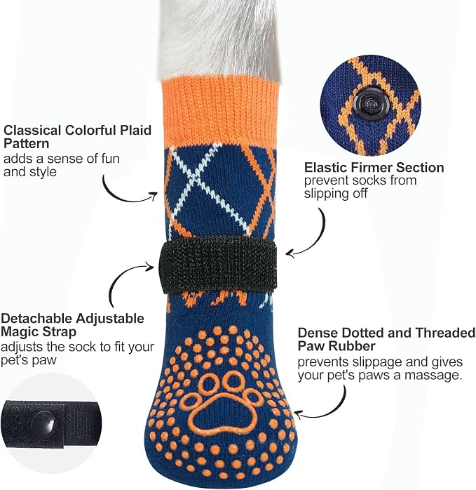 BEAUTYZOO 6PCS Dog Socks to Prevent Licking Paws, Anti Slip Dog Shoes for Hot Pavement Hardwood Floors, Traction Control Toe Grips Boots & Paw Protectors for Small Medium Large Senior Dogs, Blue S