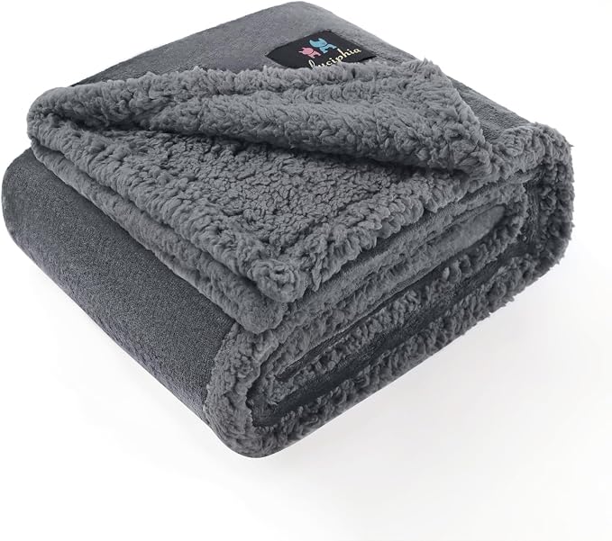 Luciphia Waterproof Bed Blanket Washable,Soft Sherpa Fleece Puppy Reversible Throw Blankets for Small Dog Cat,Furniture Cover Protector Couch Bed from Liquid Pee and Pet Fur, Light Grey, 40" x 28"