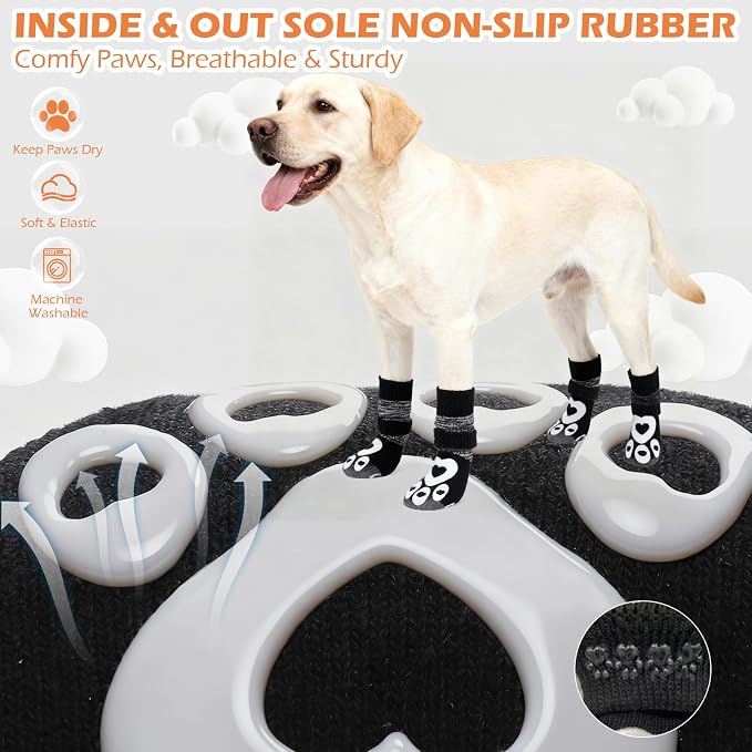 EXPAWLORER Dog Socks to Prevent Licking Paws with Grippers for Hardwood Floors Anti Slip,Glow-in-the-Dark Dog Summer Shoes Booties Boots & Paw Protectors for Small Medium Large Senior Dogs Black M