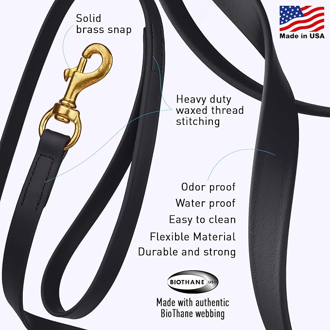 Viper Biothane Working Tracking Lead Leash Long Line for Dogs 2 Colors and 6 Sizes, Black, 5/8" x 33ft