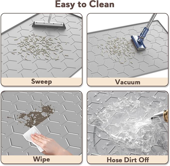 Garoopion Silicone Cat Litter Mat 34×22 inch, Easy to Clean, Gray | Waterproof Silicone Mat with Raised Edges, Catch Litter, Protect Floor from Urine, Multi-Use for Dog/Sink/Kitchen/Boots