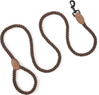 Mile High Life Dog Leash Braided Cotton Rope with Leather-Reinforced Ends | Rust-proof 360° swivel clasp, Heavy-duty for medium/large dogs. Great for weddings, daily walks (4 FT, 1/2", Dark Brown)