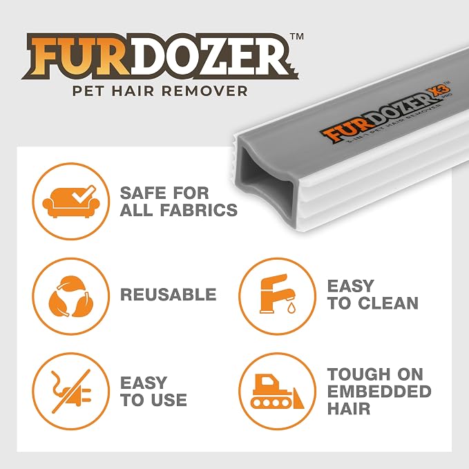 FurDozer Pet Hair Remover & Auto Detailing Tools - Cat & Dog Hair Remover for Carpets, Car Interiors, Couches, Bedding, & Pet Furniture (Gray, (2 Pack) - X3 PRO)
