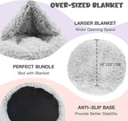 Himax Covered Large Dog Bed with Blanket Attached Calming Burrow Light Grey | 35in Anti-Anxiety Donut dog bed with cover, Washable Round Fluffy Pet& Cat Beds for Indoor