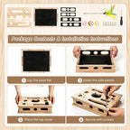 Wooden Cat Scratch Puzzle Enrichment Box, with 3 Balls & 1 Wand | Integrated Cat Nail File Scratcher with Sandpaper Liner - Stress Free Alternative to Clippers & Grinders for Indoor Cats (S)