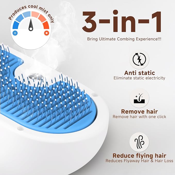 Pet Steam Brush for Dogs & Cats, 3-in-1 Shedding Grooming Tool | Self Cleaning Spray Comb with Mist, Dog Brush for Shedding, Cat Brush for Hair Removal, Long Haired Pet, Waterless Shampoo