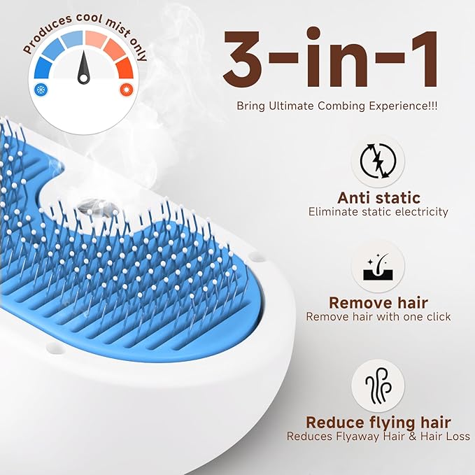 Pet Steam Brush for Dogs & Cats, 3-in-1 Shedding Grooming Tool | Self Cleaning Spray Comb with Mist, Dog Brush for Shedding, Cat Brush for Hair Removal, Long Haired Pet, Waterless Shampoo