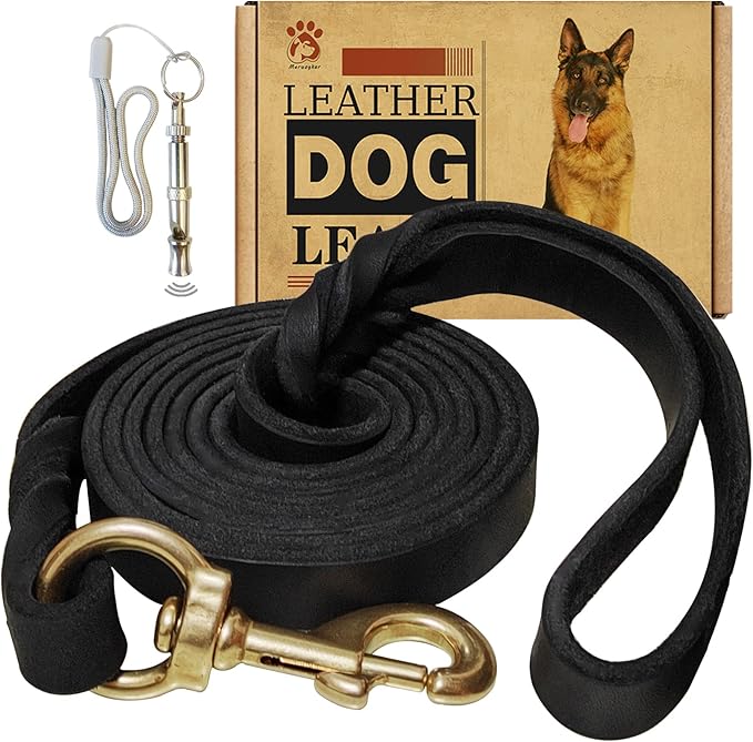 Leather Dog Leash 5ft x 3/4 inch,Strong Heavy Duty Genuine Leather Braided Dog Training Leash, Soft and Comfortable Leather Leash for Large Dogs, Medium Small Dogs (Black, 5FT*3/4in)