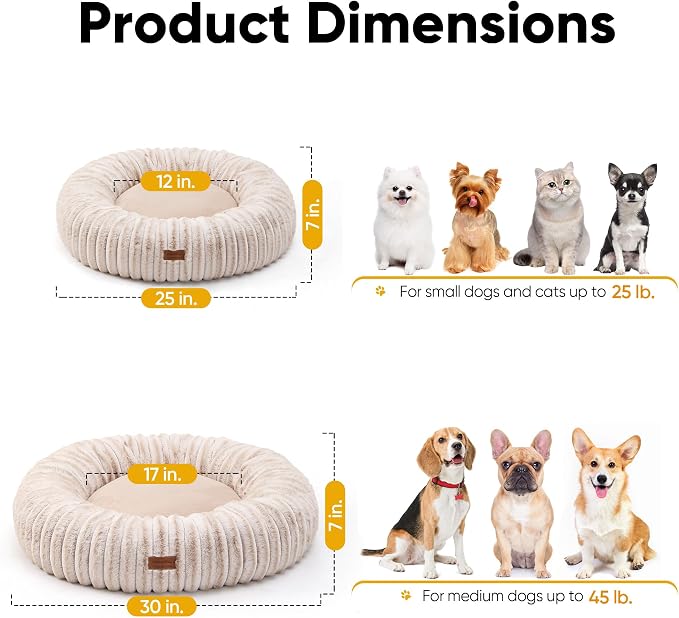 FUKUMARU Small Dog Bed, 25" Orthopedic Dog Bed for Puppies, Donut Cat Beds | Gradient Color Calming Donut Dog Beds for Small Dogs, Round Pet Bed with Washable Cover, Cute Cat Bed for Indoor Cats, Camel
