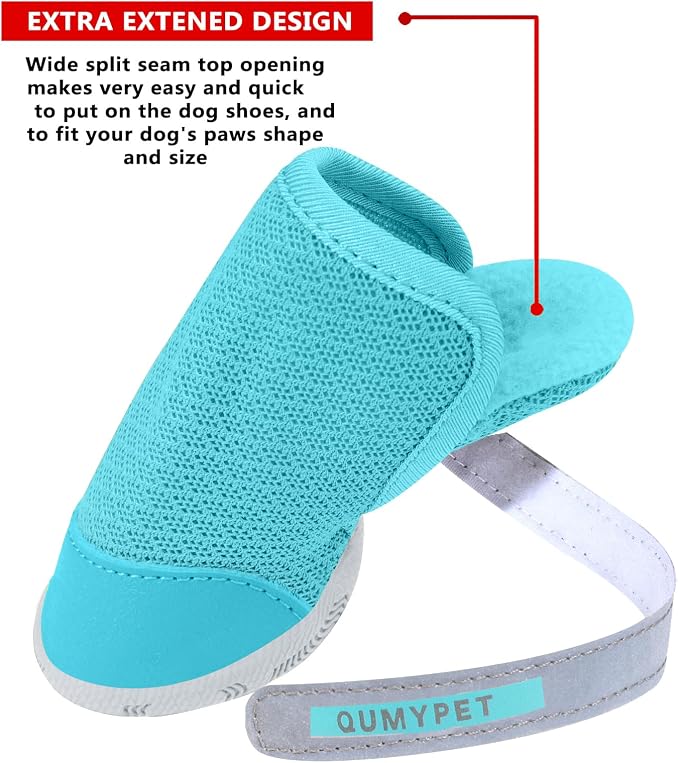 QUMY Dog Shoes for Small Dogs Hot Pavement Puppy Dog Boots & Paw Protectors | Small Medium Dog Summer Shoes, Soft Anti-Slip Rubber Sole, Mesh Breathable Dog Booties for Hardfloors, Walking Running Blue