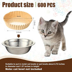 meekoo 600 Pcs Large Pet Disposable Feeding Bowls Liner Bulk Cat Food Bowls Small Paper Dish Paper Liner for Small Dogs Cats Dish Wet Food Feeding Station(Kraft Brown,Classic)