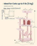 SONGMICS HOME Cat Tree for Indoor Cats, Multi-Level Cat Tower with Sisal Scratching Posts, Hammock and Condo, Pink
