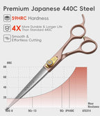 8'' Professional Dog Grooming Scissors Set Rose Gold 440C Stainless Steel Straight Thinning Curved Chunker Shears 4pcs Set for Pet Grooming Services Dogs and Cats