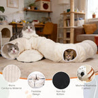 Cat Tunnel Bed with Interactive Cat Toys – 31.5" Large Collapsible Play Tunnels for Indoor Cats, Soft Plush Washable Hide & Seek Tube, Perfect for Small to Large Kittens and Adult Cats (White)