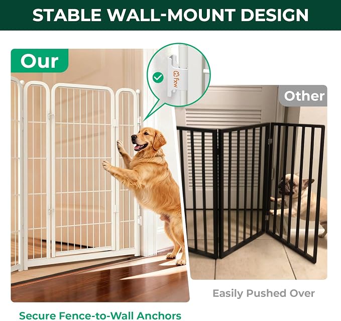FXW Dog Gate, Extra Wide Adjustable for Openings Up to 111", 40" H | Flexible Space Control, Easy Walk-Through Access, 3 Panels + 1 Gate, For Medium & Large Dogs, Garage Use