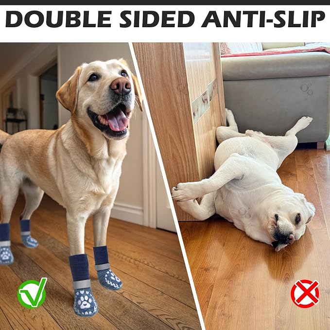 EXPAWLORER Dog Socks to Prevent Licking and Slipping, Summer Dog Shoes for Hot Pavement, Paw Protectors for Hardwood Floors Anti-Slip, Dog Booties for Small Medium Large Senior Dogs, Navy Blue XL