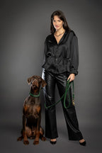 NOAH & PAW Leather Dog Leash, Premium Oil-Waxed Leather Braided, 8 ft Long Dog Leash with 6 Ways to Use Hands-Free, Quick-tie, Double Pet Lead Etc. Matching Collar Available. (Dark Green)