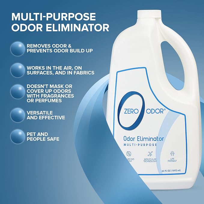 Zero Odor - Multi-Purpose Strong Odor Eliminator for Home, Office, Car, Bathroom, Hotel, Room Deodorizer, and Odor Neutralizer, 64oz Refill | Refill Bottle, Odor Eliminator for Hotel, Bathroom, Basement, Trash & Upholstery - Sprayer not Included