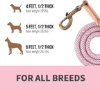 Mile High Life Dog Leash with Genuine Leather Connection, Reflective | Rope Leash, Heavy Duty 360° Swivel Metal Clasp, for Small Medium & Large Dogs Walking (Pink, 48 Inch-1/2)