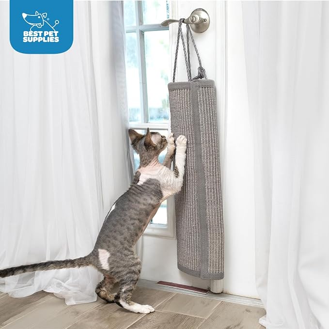 Best Pet Supplies Catify Hanging Cat Scratcher - Log, Gray | Cat Door Scratcher, Scratching Mat, Heavy Duty Sisal, Furniture Protector, Safe for Paws, Non-Slip, Durable, Multi-Functional