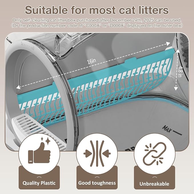 (Large Diameter Cat Litter Filter Replacement Part for 65L+9L Self Cleaning Litter Box, Grey Cat Litter Strainer Accessory [Only Compatible with Orders Purchased After December 23, 2025]