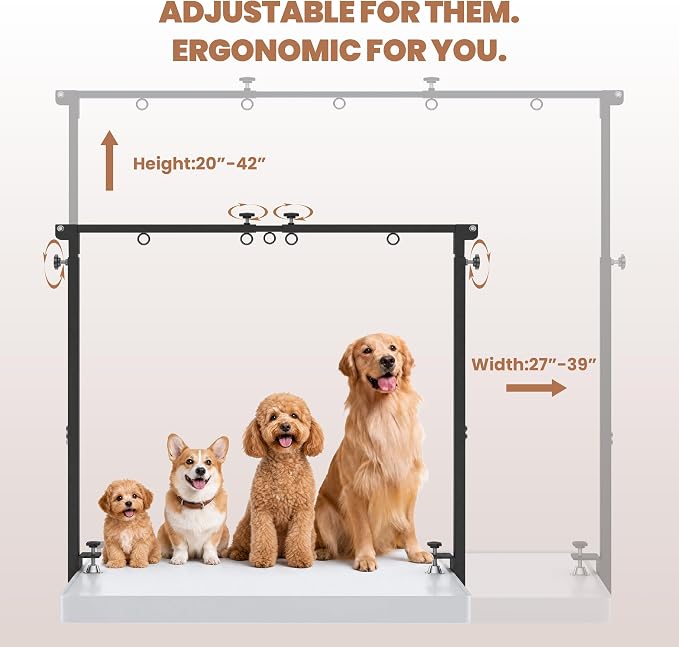ALLPET&CO Double Bar Dog Grooming Arm with Hammock & Kit, 42" H Clamp Fits 2.76", Pet Grooming Table Stand for Nail Trimming Cats Dogs