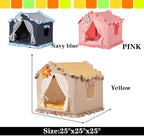 Yellow Indoor Dog House with Frame and Princess Style Cat Houses for Indoor Cats, Washable Cat Bed & Cat Tent, L Size (25x25x25 Inches) for 18-40 lbs. Pets.