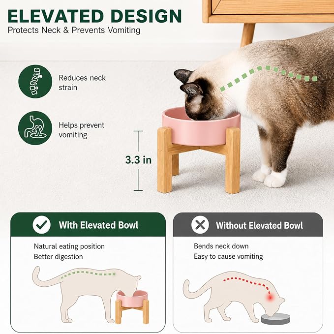 Ceramic Slow Feeder Dog Bowls with Raised Stand, 1.5 Cups Elevated Slow Feeding Bowl for Small and Medium Dogs and Cats, Non-Slip Pet Food Dish Helps Reduce Gulping and Bloating