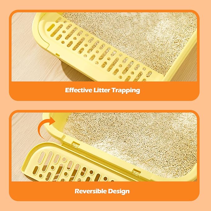 SpaceTime Large Cat Litter Box with High Sides,Cat Boxes for Indoor Cats,Cat Litter Pan for Kitty,Litter Box with Low Entry,Easy to Clean,Anti-Splashing(Yellow)