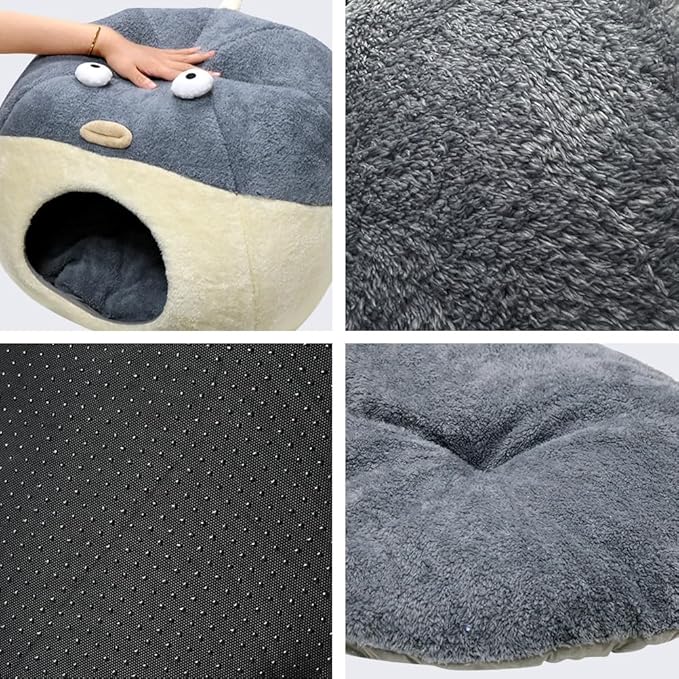 Cat Beds for Indoor Cats-19.7''Cute Pufferfish Larger Cat Cave Bed,Grey XL | 2 in 1 Animal-Shaped Cat House with Removable Washable Cushioned Pillow,Soft plush Cat Tent for cat Hideaway,Machine Washable