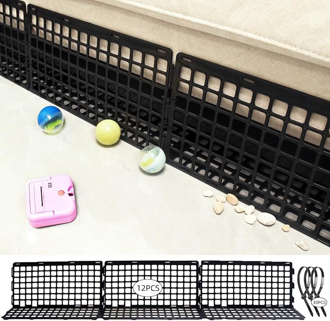 12 Pcs Under Couch Blocker for Bed Adjustable Furniture Plastic | Under Bed Blocker with 30 Ties Black Couch Barriers for Dogs Pets Cats (Style 1)